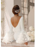 Beaded Ivory Satin 3D Flowers Wedding Dress